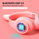 Cute Cat Earphones Bluetooth Wireless with LED Muisc Stereo Headphone